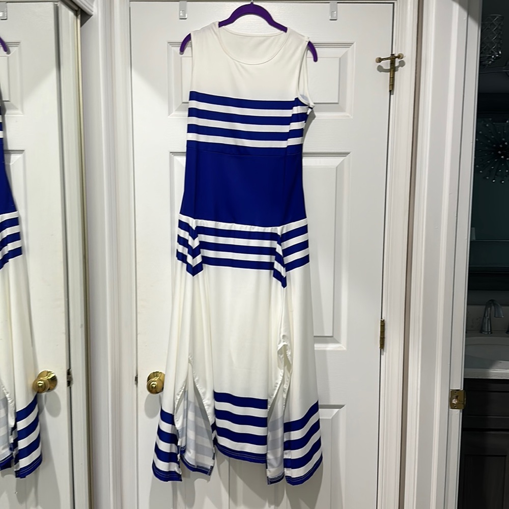 Royal blue and white striped dress. Women’s large. A-line with split seam.